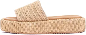 Monrovia Platform Sandals for Women, Wedge Espadrille Slides with Raffia Straw, Comfortable Brown Summer Sandals for Beach, Walking, Camping, Vacation