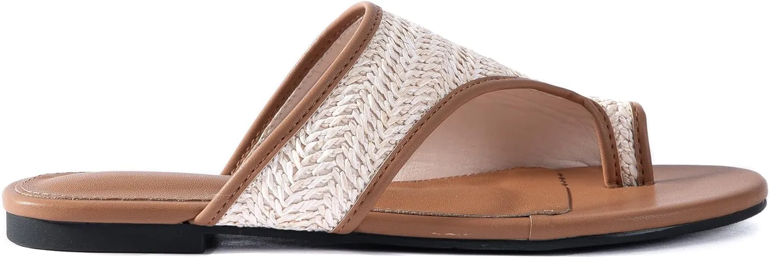 Mtzyoa Women Flat Sandals Straw Braided Orthopedic Support Non-Slip Cushion Casual Solid Dressy Comfortable Vacation Evening Wear