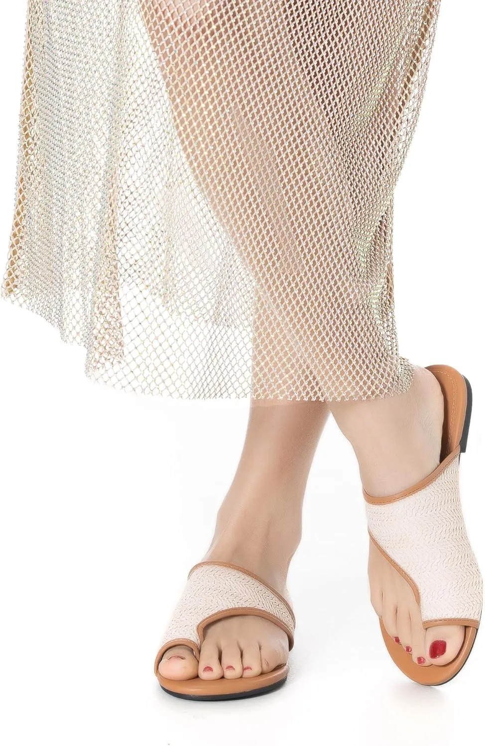 Mtzyoa Women Flat Sandals Straw Braided Orthopedic Support Non-Slip Cushion Casual Solid Dressy Comfortable Vacation Evening Wear