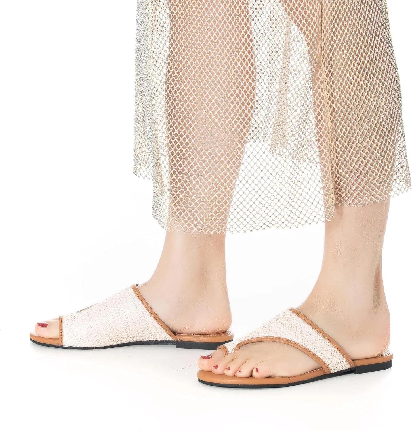 Mtzyoa Women Flat Sandals Straw Braided Orthopedic Support Non-Slip Cushion Casual Solid Dressy Comfortable Vacation Evening Wear