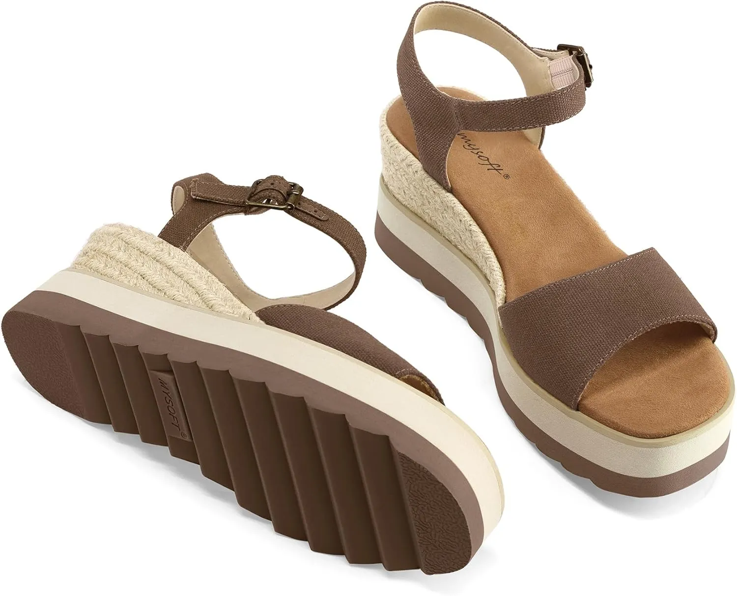 mysoft Womens Espadrille Wedge Sandals EVA Sole Platform Sandal Open Toe Ankle Strap Buckle Shoes