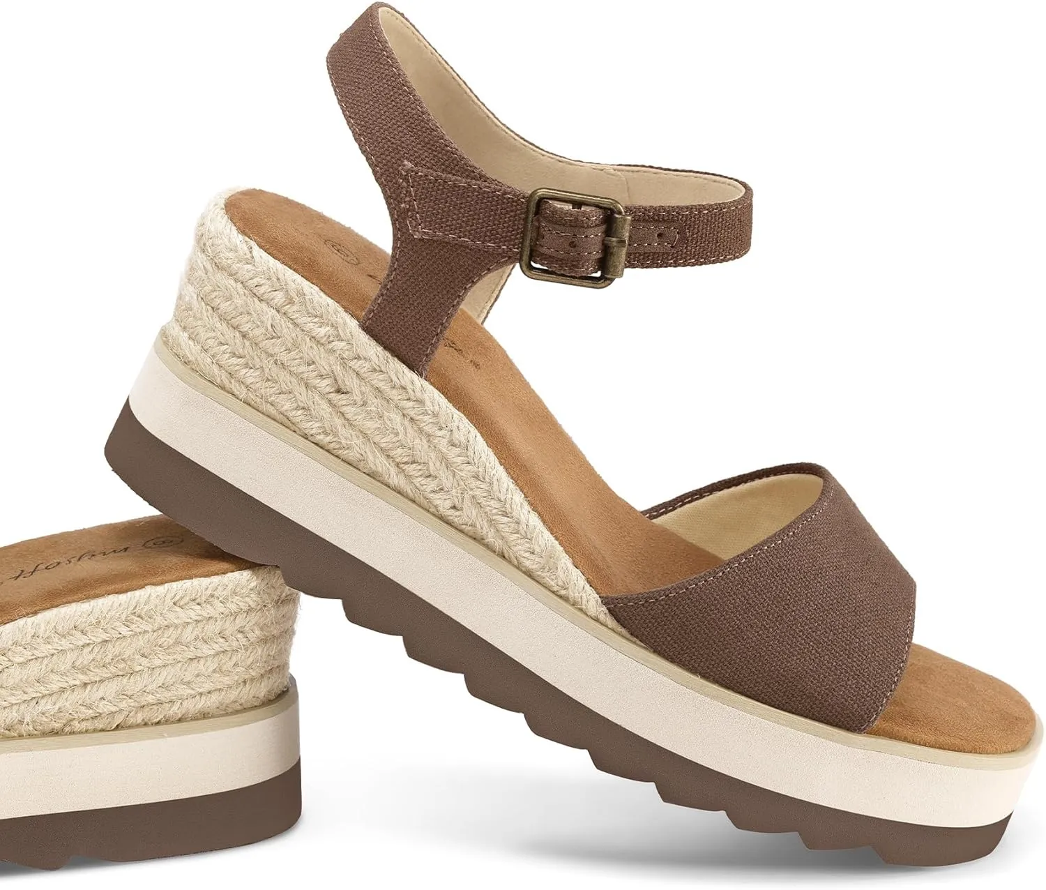 mysoft Womens Espadrille Wedge Sandals EVA Sole Platform Sandal Open Toe Ankle Strap Buckle Shoes