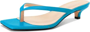 NobleOnly Women's Flip Flop Heels Thong Sandals Heeled Mules for Women Square Open Toe Low Kitten Heels Dress Casual 1.4 Inches Sandals