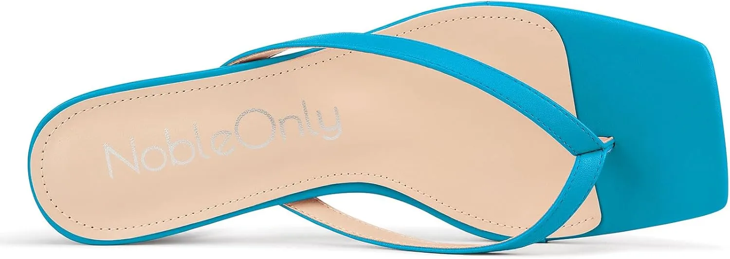 NobleOnly Women's Flip Flop Heels Thong Sandals Heeled Mules for Women Square Open Toe Low Kitten Heels Dress Casual 1.4 Inches Sandals