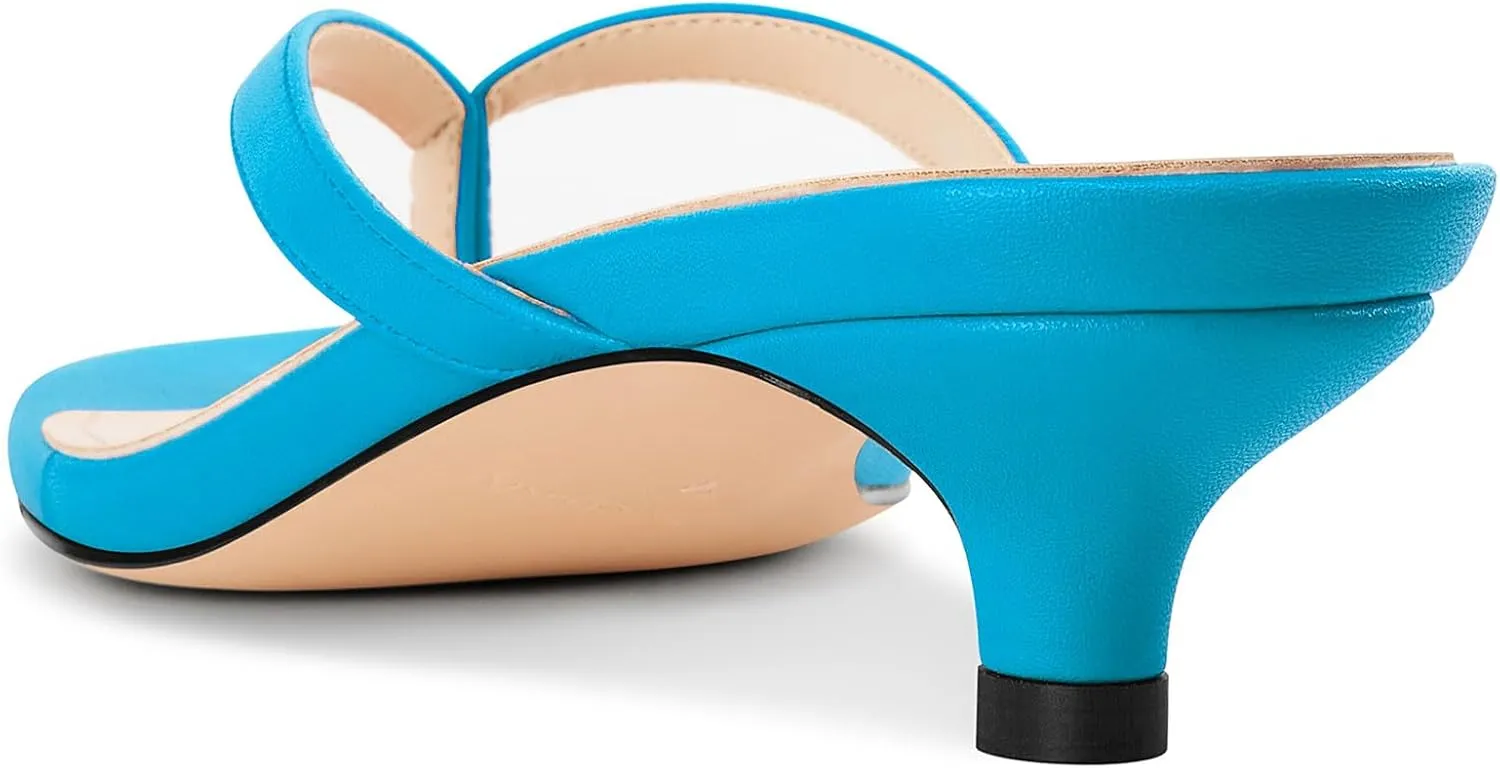NobleOnly Women's Flip Flop Heels Thong Sandals Heeled Mules for Women Square Open Toe Low Kitten Heels Dress Casual 1.4 Inches Sandals