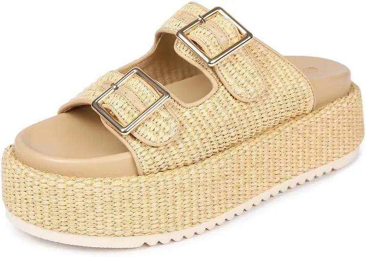 Platform Sandals for Women Espadrille Wedges Summer Beach Comfortable Open Toe Cute Woven Straw Crochet Vacation Slides Mules Casual