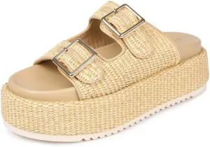 Platform Sandals for Women Espadrille Wedges Summer Beach Comfortable Open Toe Cute Woven Straw Crochet Vacation Slides Mules Casual