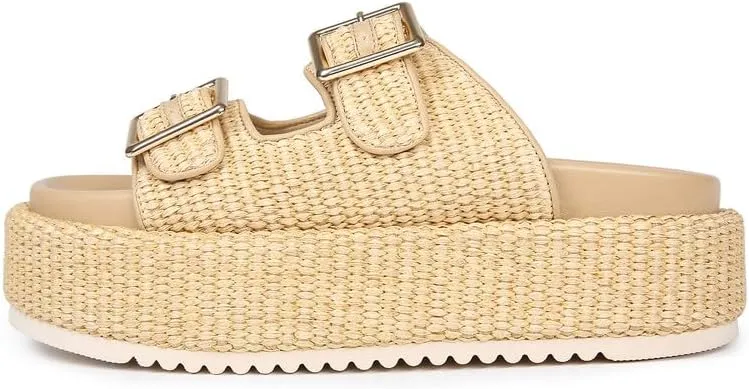 Platform Sandals for Women Espadrille Wedges Summer Beach Comfortable Open Toe Cute Woven Straw Crochet Vacation Slides Mules Casual