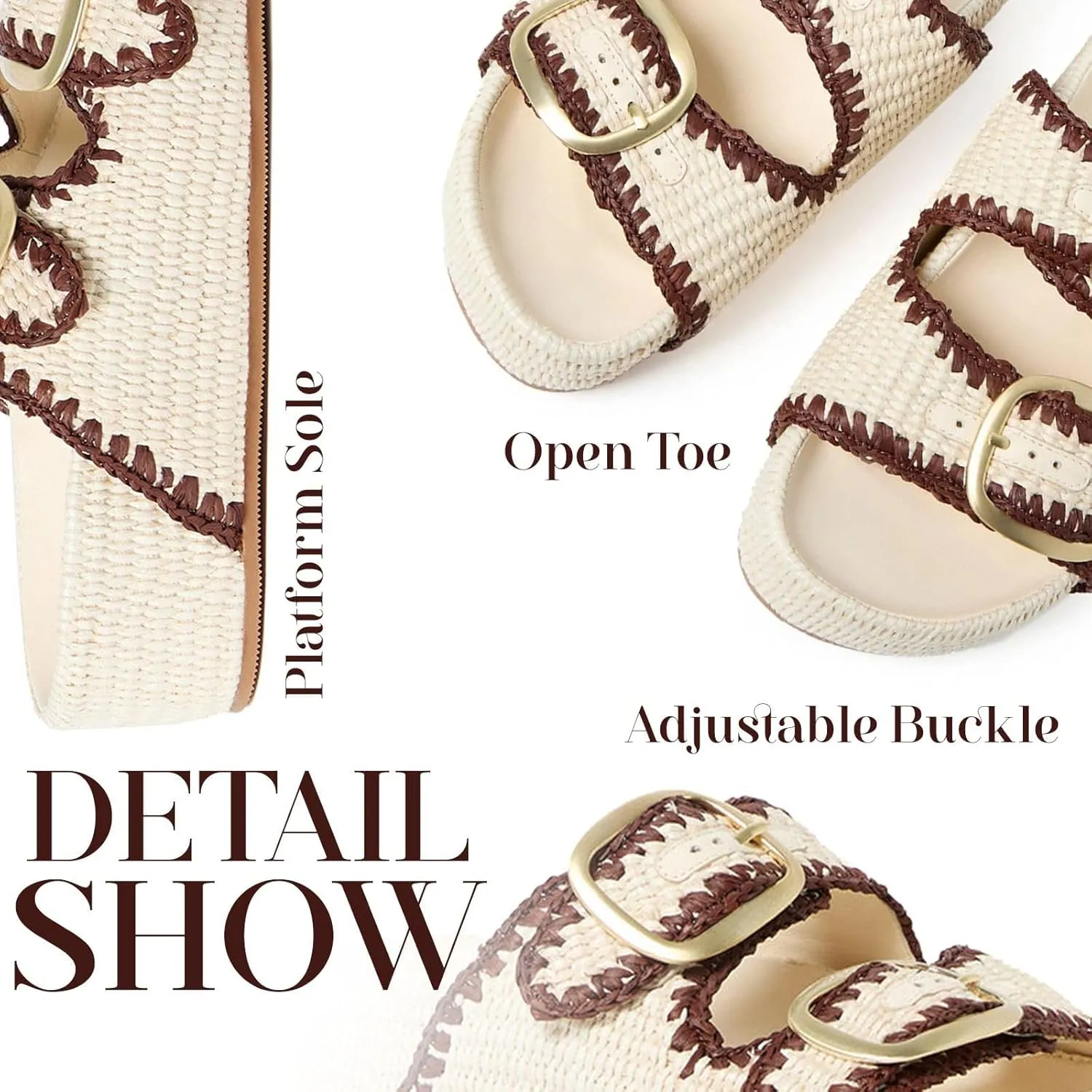 Platform Sandals for Women Espadrille Wedges Summer Beach Comfortable Open Toe Cute Woven Straw Crochet Vacation Slides Mules Casual