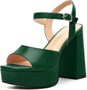 Platform Sandals High Heels for Women Comfortable Chunky Heel Square Open Toe Pumps with Adjustable Ankle Strap Women's Wedding Party Pumps