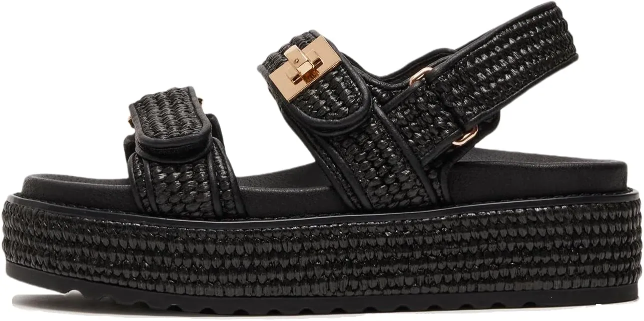 Raffia Platform Sandals for Women Comfortable Casual Beach Sandals Summer Open Toe Woven Slingback Platform Sandals with Adjustable Double Buckle Strap Beach Slides Sandals