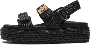 Raffia Platform Sandals for Women Comfortable Casual Beach Sandals Summer Open Toe Woven Slingback Platform Sandals with Adjustable Double Buckle Strap Beach Slides Sandals