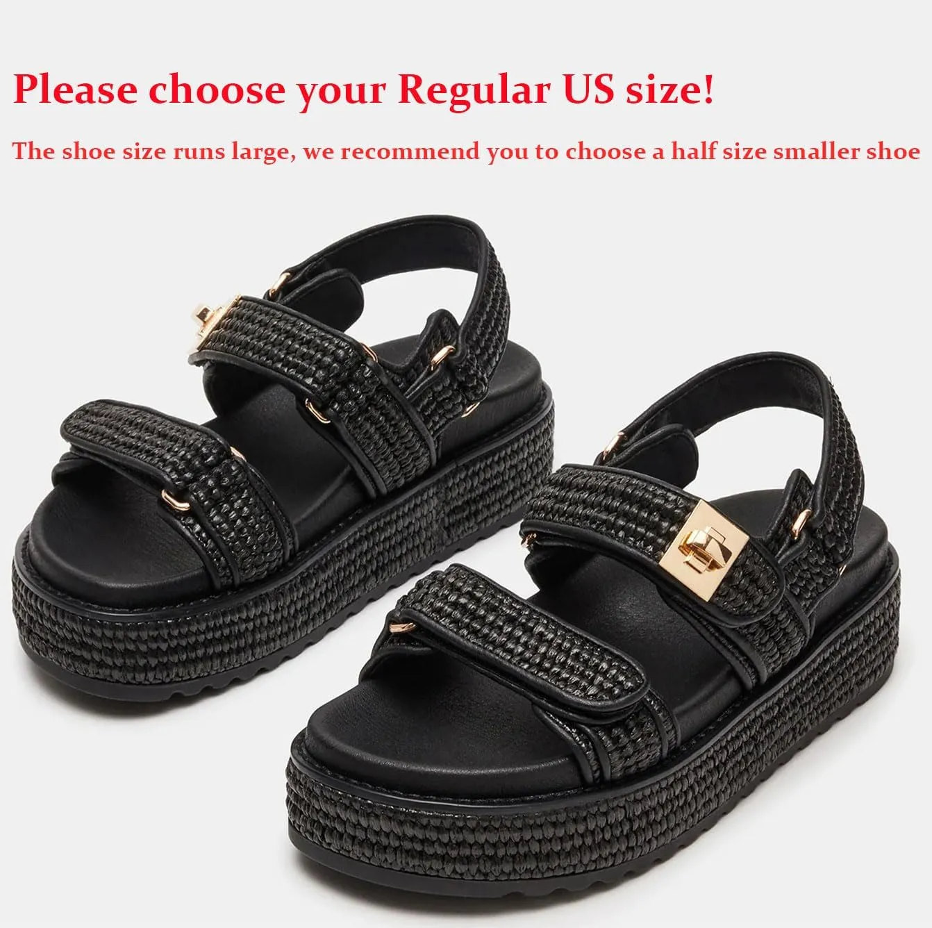 Raffia Platform Sandals for Women Comfortable Casual Beach Sandals Summer Open Toe Woven Slingback Platform Sandals with Adjustable Double Buckle Strap Beach Slides Sandals