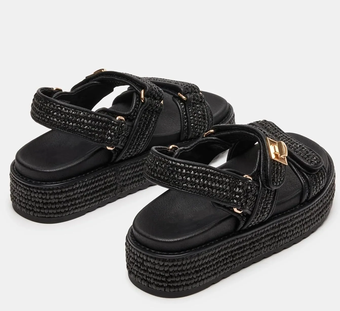 Raffia Platform Sandals for Women Comfortable Casual Beach Sandals Summer Open Toe Woven Slingback Platform Sandals with Adjustable Double Buckle Strap Beach Slides Sandals