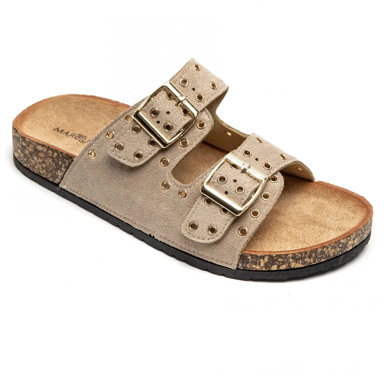 Sandale femme plate mule taupe - Adelmire