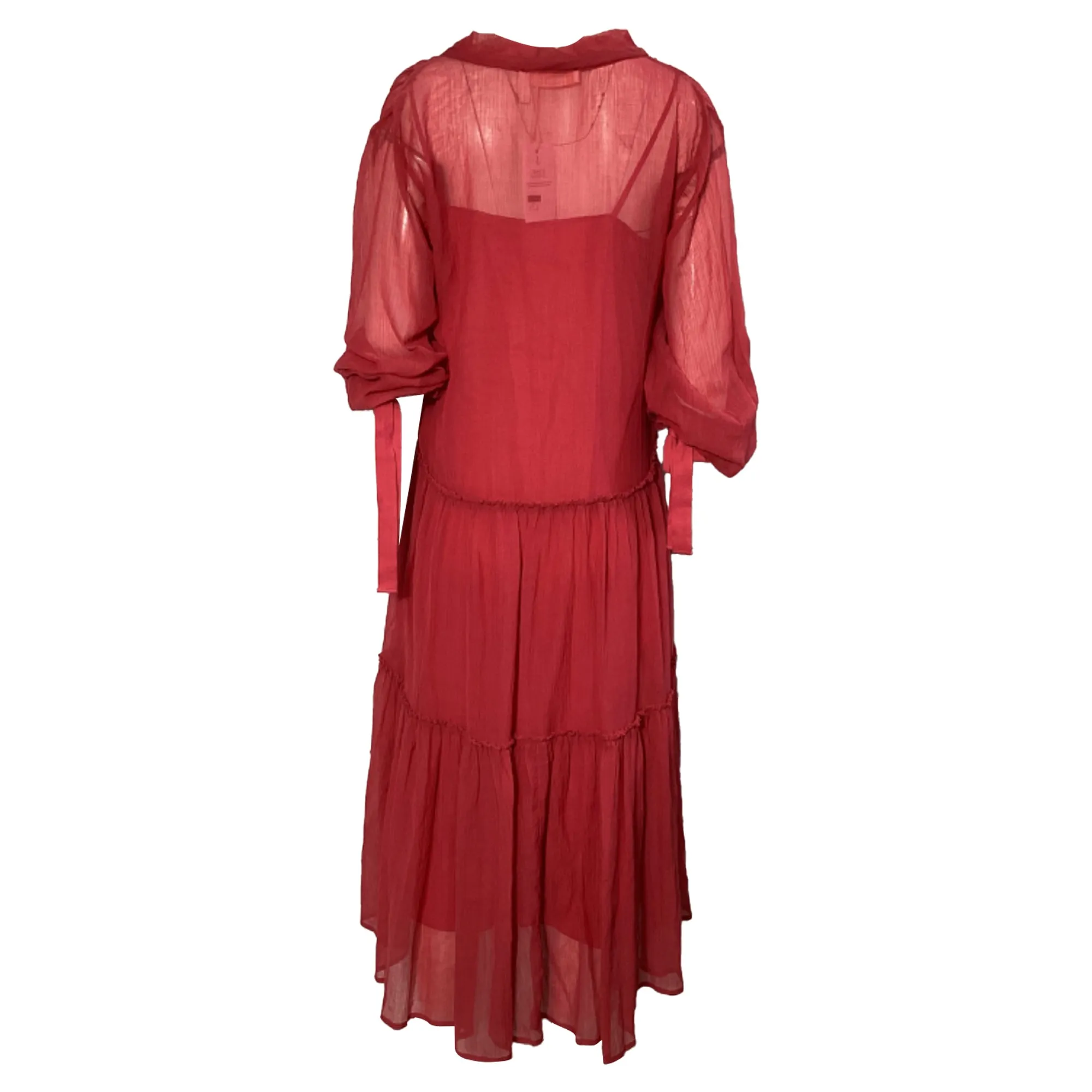 See by Chloé Bow Tiered Midi Dress in Red Cotton