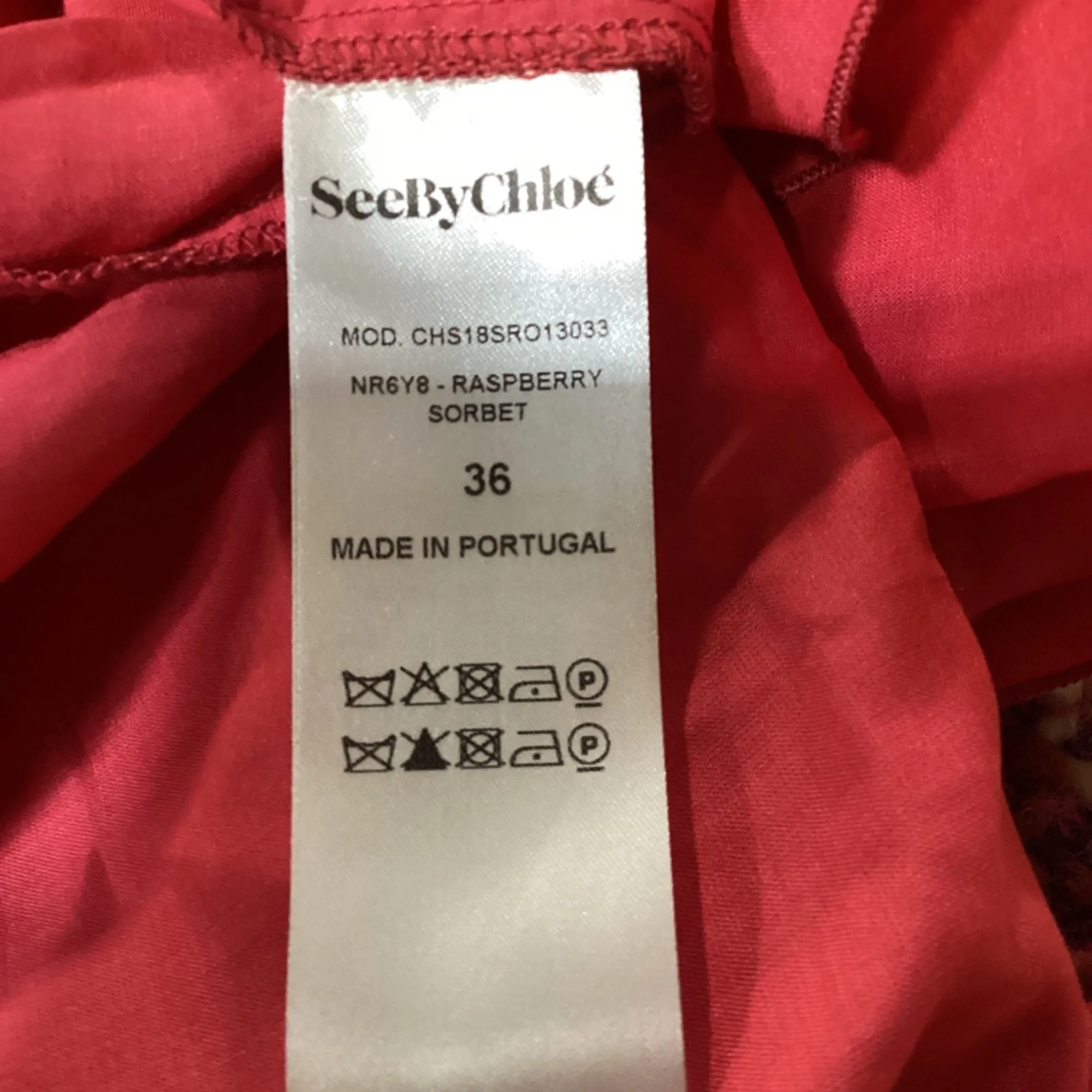 See by Chloé Bow Tiered Midi Dress in Red Cotton