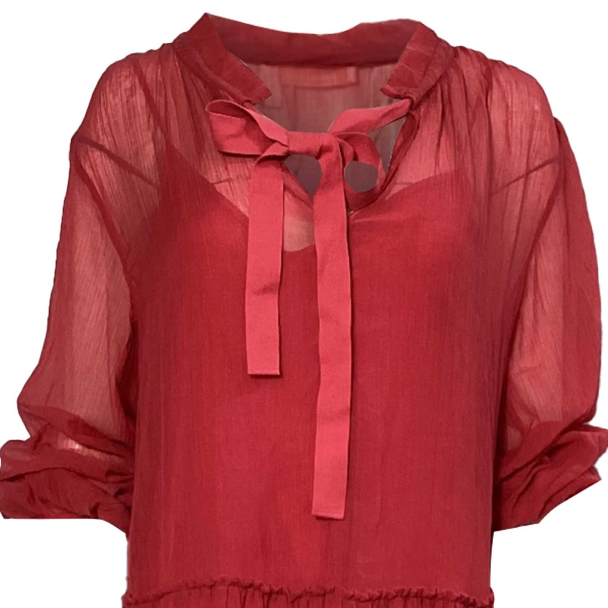 See by Chloé Bow Tiered Midi Dress in Red Cotton