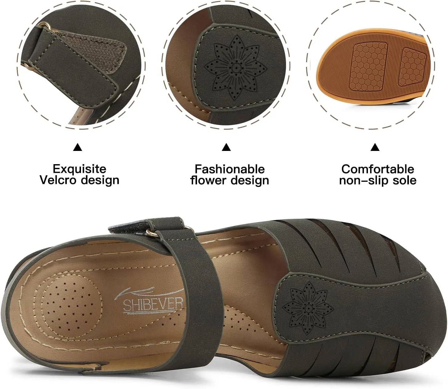 SHIBEVER Women Comfortable Flat Sandals: Dressy Summer Sandal - Closed Toe Fisherman Sandals
