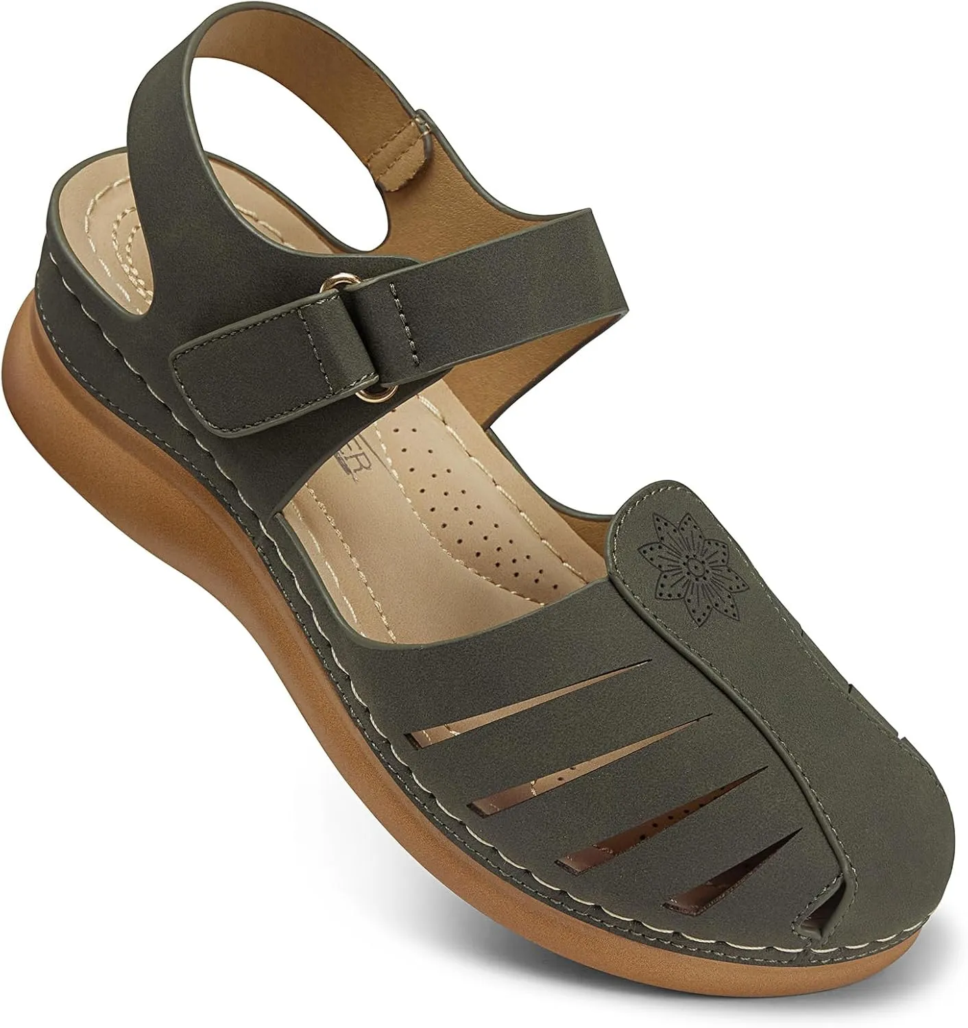 SHIBEVER Women Comfortable Flat Sandals: Dressy Summer Sandal - Closed Toe Fisherman Sandals