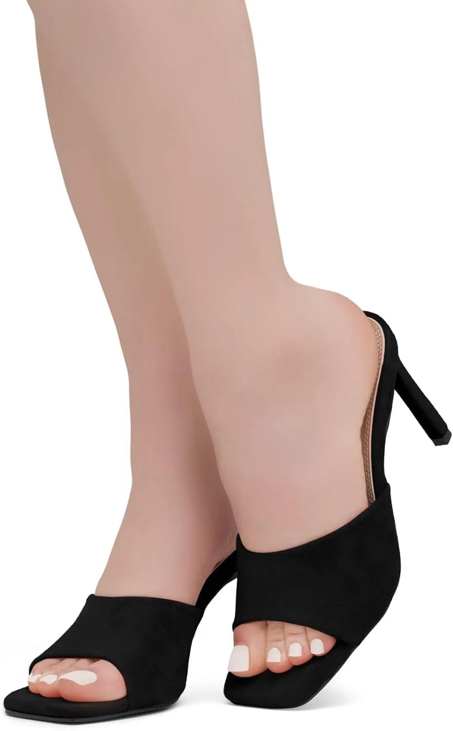 Shoe Land Melrose Women's High Heels Stiletto Heeled Slides, Square Open Toe One Band Slip-On Heeled Mules – Dressy Clear Heeled Sandals for Prom Party Wedding and Vacation