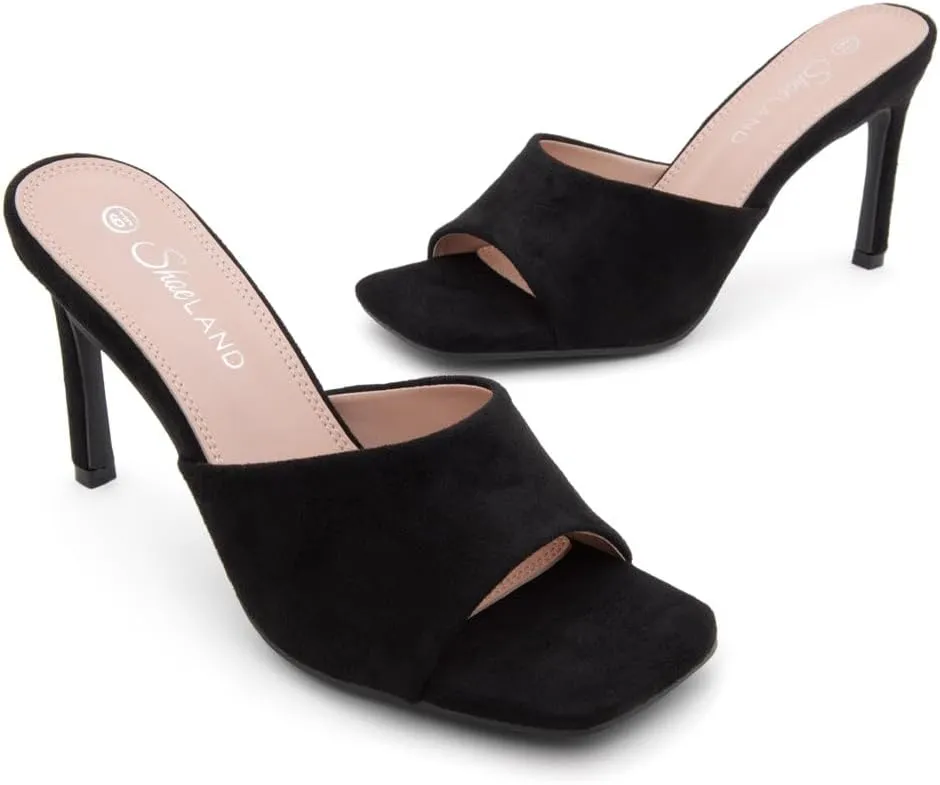 Shoe Land Melrose Women's High Heels Stiletto Heeled Slides, Square Open Toe One Band Slip-On Heeled Mules – Dressy Clear Heeled Sandals for Prom Party Wedding and Vacation