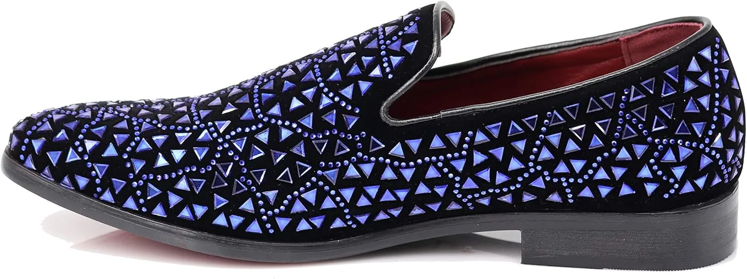 SPK27 Men's Rhinestone Sparkling Suede Dress Shoes Loafer Classic Designer Moccasins