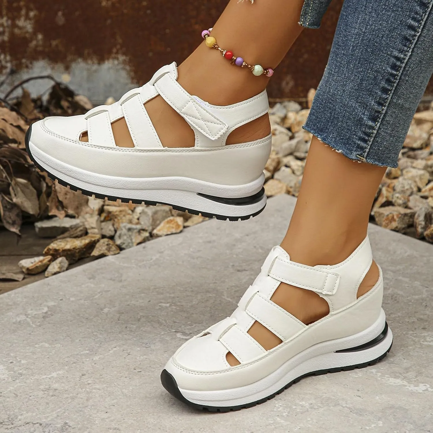 Sports Sandals for Women 2025 Breathable Hollow Out Wedge Shoes Closed Toe Comfortable Sneakers Casual Adjustable Strap Walking Shoes