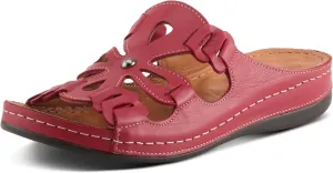 Spring Step Women's MEZERA Genuine Leather Slide Sandal – Flower Cut-Out Design, Contrasting Stitching, Comfortable Footbed