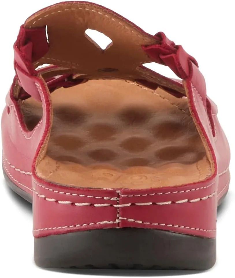 Spring Step Women's MEZERA Genuine Leather Slide Sandal – Flower Cut-Out Design, Contrasting Stitching, Comfortable Footbed