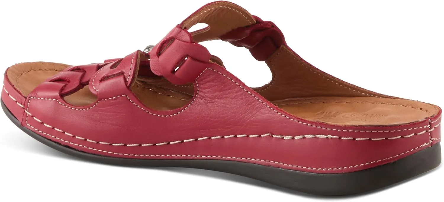 Spring Step Women's MEZERA Genuine Leather Slide Sandal – Flower Cut-Out Design, Contrasting Stitching, Comfortable Footbed