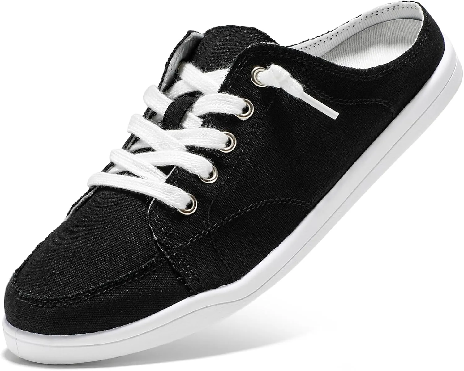 STQ Slip On Sneakers Women Backless Comfort Casual Canvas Mule Shoes Low Top Tennis Shoes, Black, Size 6