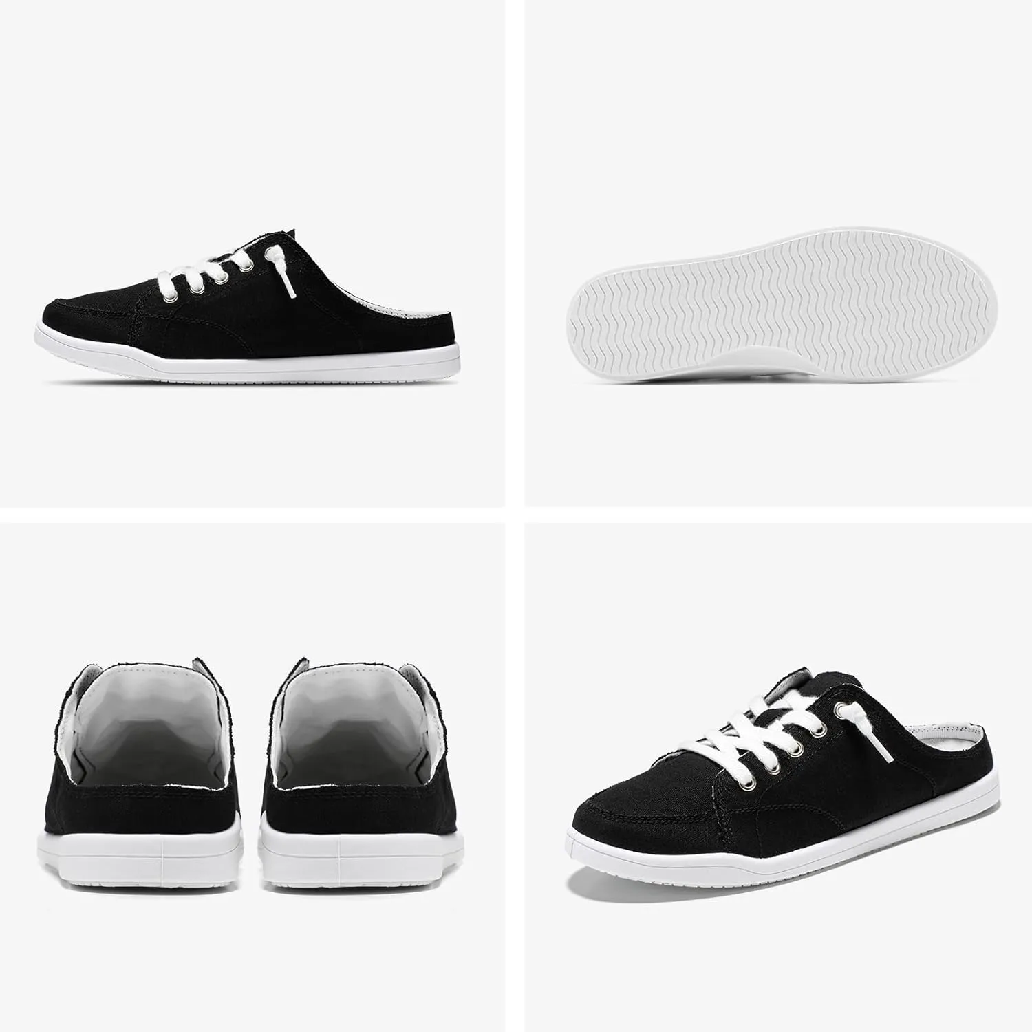 STQ Slip On Sneakers Women Backless Comfort Casual Canvas Mule Shoes Low Top Tennis Shoes, Black, Size 6