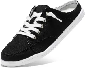 STQ Slip On Sneakers Women Backless Comfort Casual Canvas Mule Shoes Low Top Tennis Shoes, Black, Size 6
