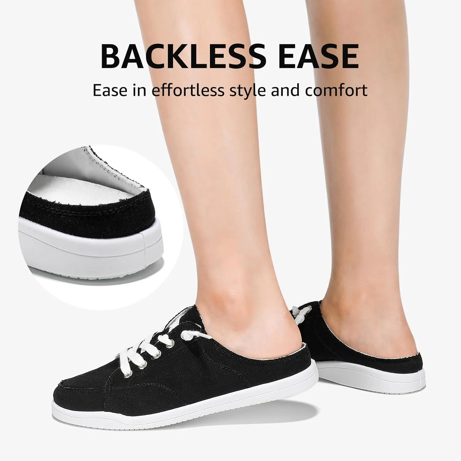 STQ Slip On Sneakers Women Backless Comfort Casual Canvas Mule Shoes Low Top Tennis Shoes, Black, Size 6