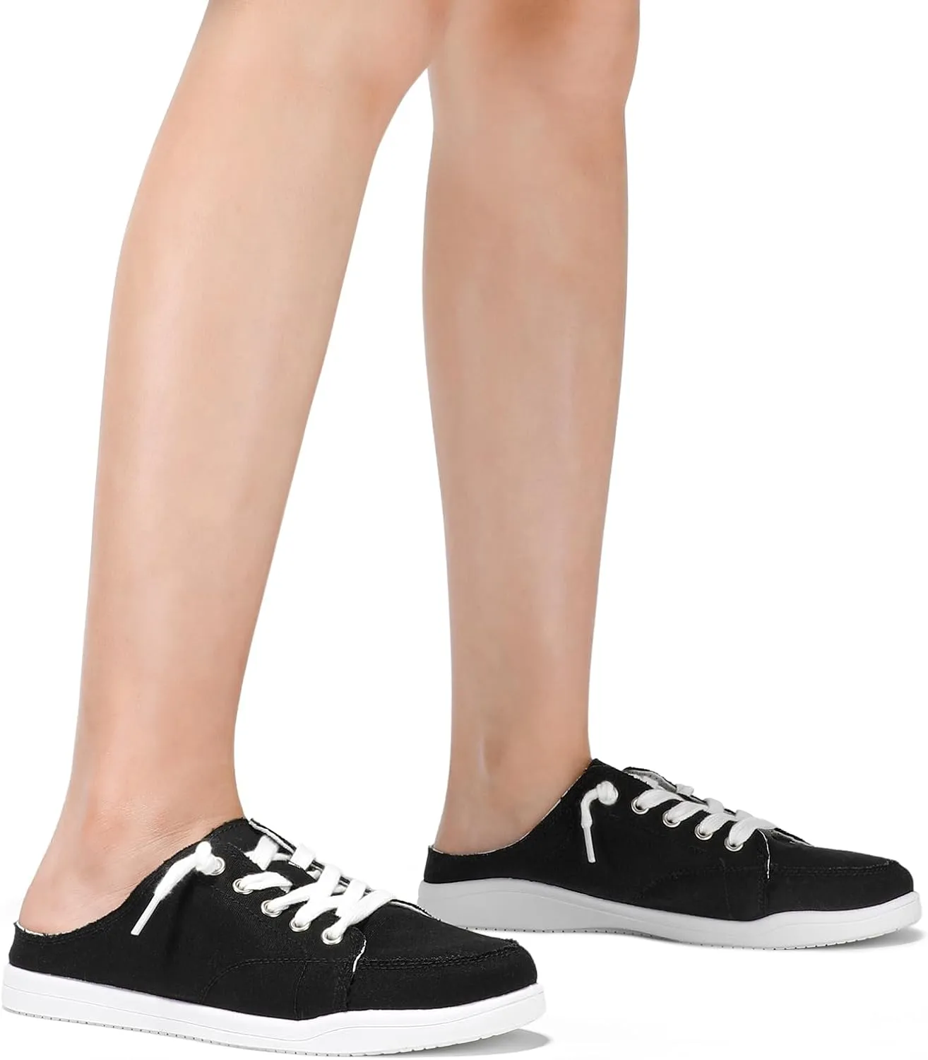 STQ Slip On Sneakers Women Backless Comfort Casual Canvas Mule Shoes Low Top Tennis Shoes, Black, Size 6