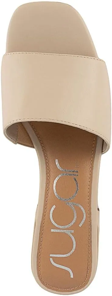 Sugar Women's Slip-On Block Heel Sandals – Square Toe Dress Mules with Low Heel – Comfortable Slide Shoes for Casual or Work Outfits