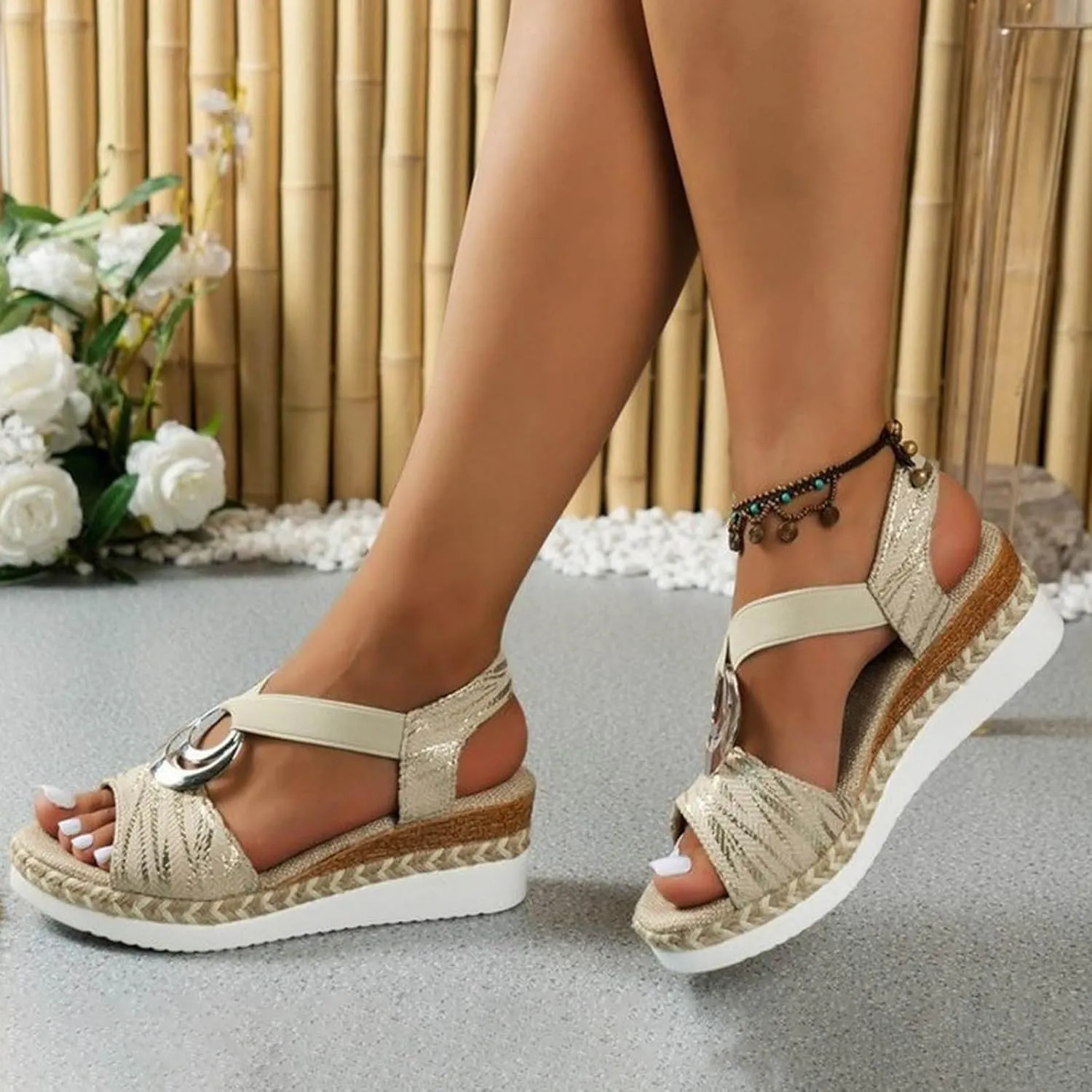 Summer Sandals Thick Soled Rope Platform Soled Roman Sandals Women's Casual Thick Soled Strappy Sandals For Women