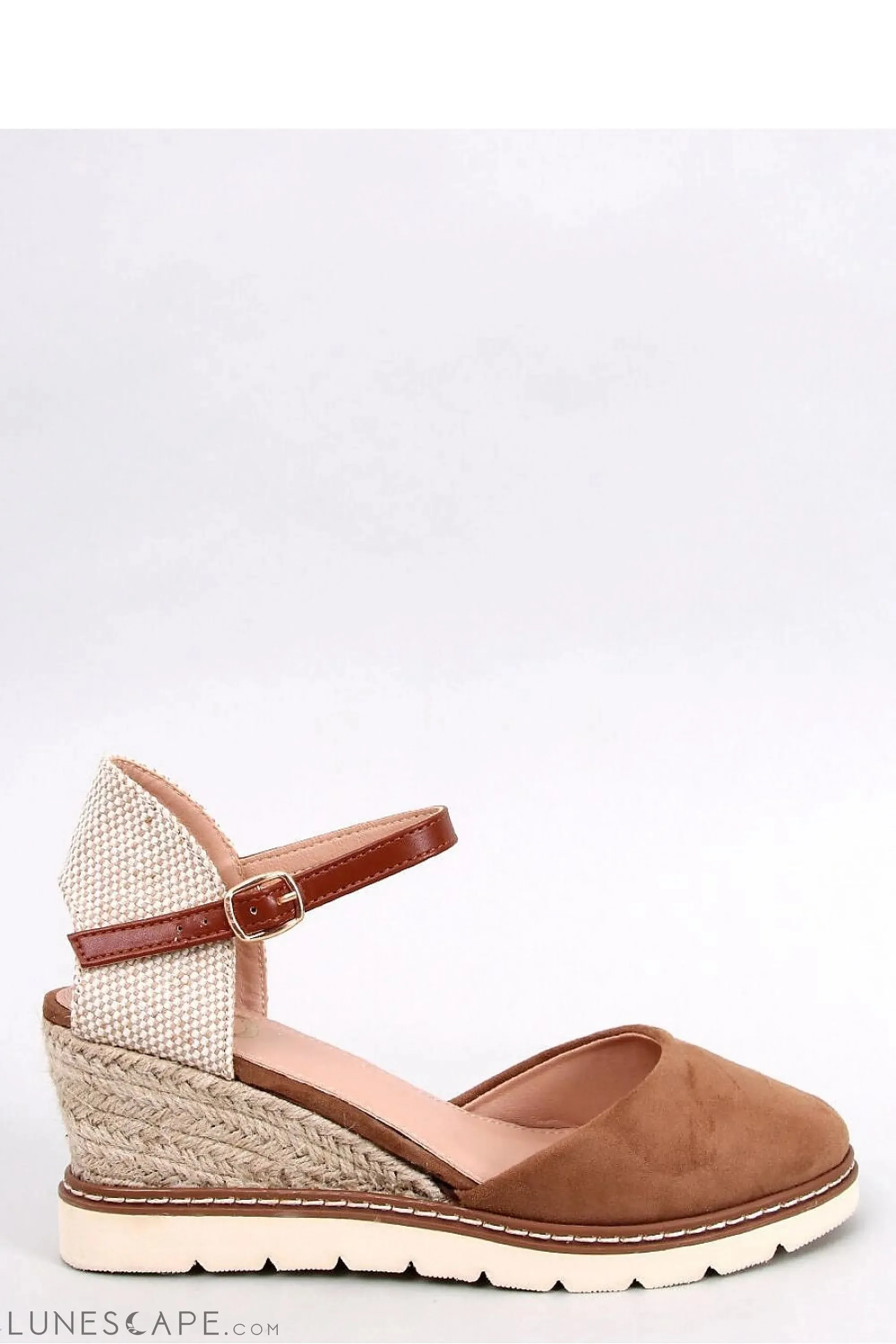 Taupe Eco-Suede Wedge Espadrilles with Contrast Sole & Ankle Strap