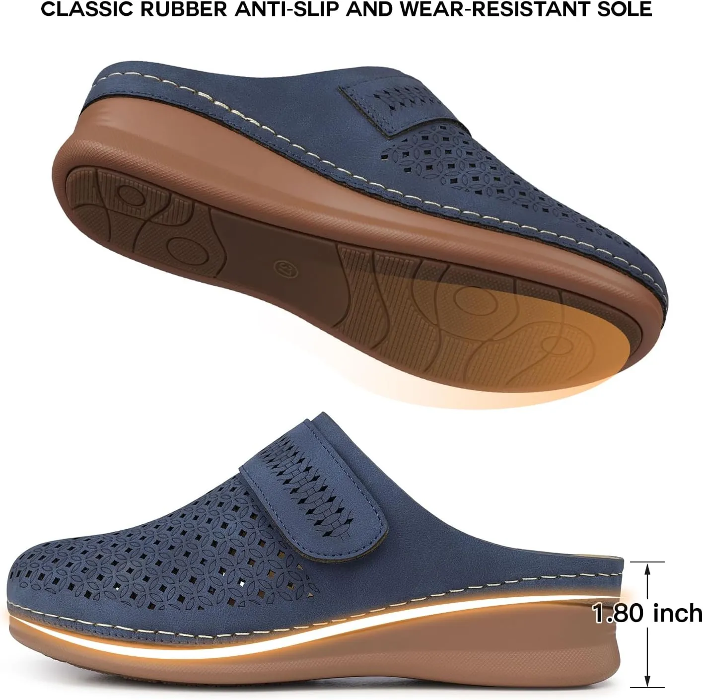 TEMOFON Clogs for Women Mules Shoes: Comfortable Arch Support Closed Toe Sandals Backless Low Wedge Slip on Shoes