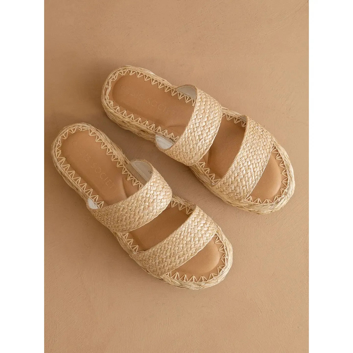 The Marley | Natural Basket Woven Double Strap Platform Slid