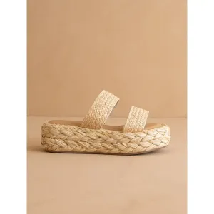 The Marley | Natural Basket Woven Double Strap Platform Slid