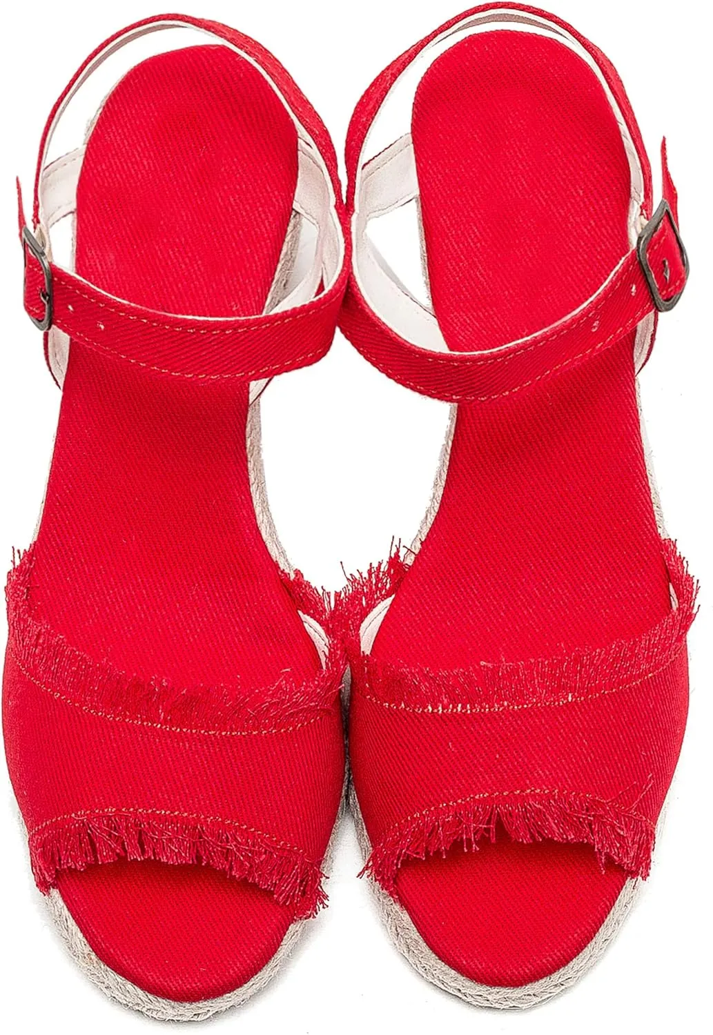 U-lite Peep Toe Canvas Espadrille Tassel Wedge Sandal for Women, Buckle Ankle Strap Flatform Casual Shoes