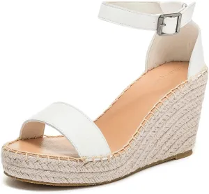 U-lite Peep Toe Platform Sandals for Women, Breathable Ankle-Tie Microfiber Leather Insole Espadrilles Shoes