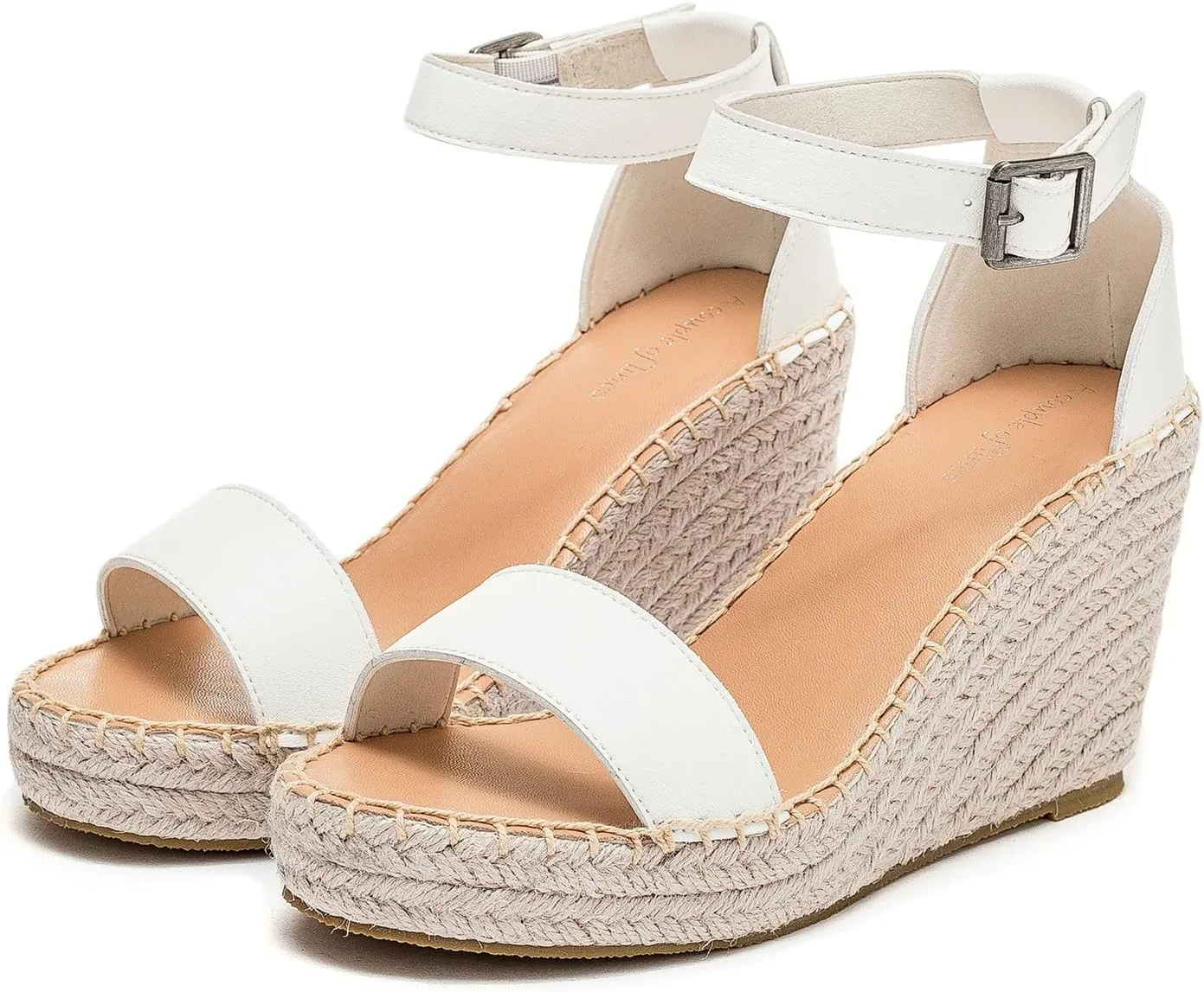 U-lite Peep Toe Platform Sandals for Women, Breathable Ankle-Tie Microfiber Leather Insole Espadrilles Shoes