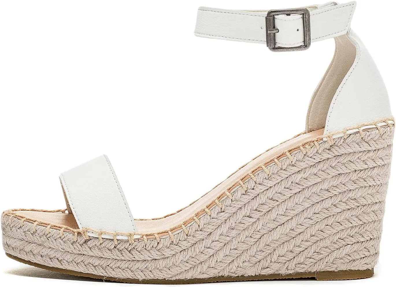 U-lite Peep Toe Platform Sandals for Women, Breathable Ankle-Tie Microfiber Leather Insole Espadrilles Shoes