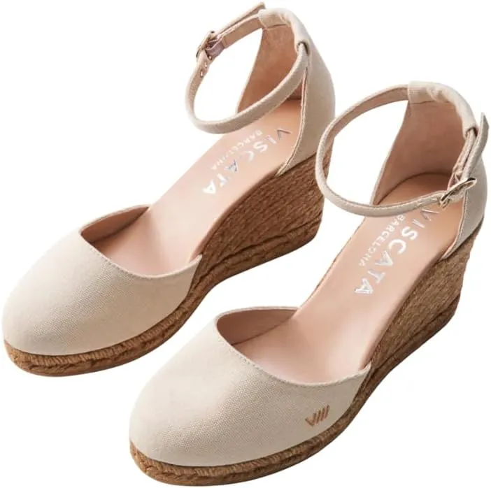 Viscata Estartit Espadrille Canvas Wedges Spain Handmade 3 ½” Heel Women's Sandals with Breathable Organic Cotton Canvas and 100% Natural Jute Midsole for all Occasions: Casual, Work, Party