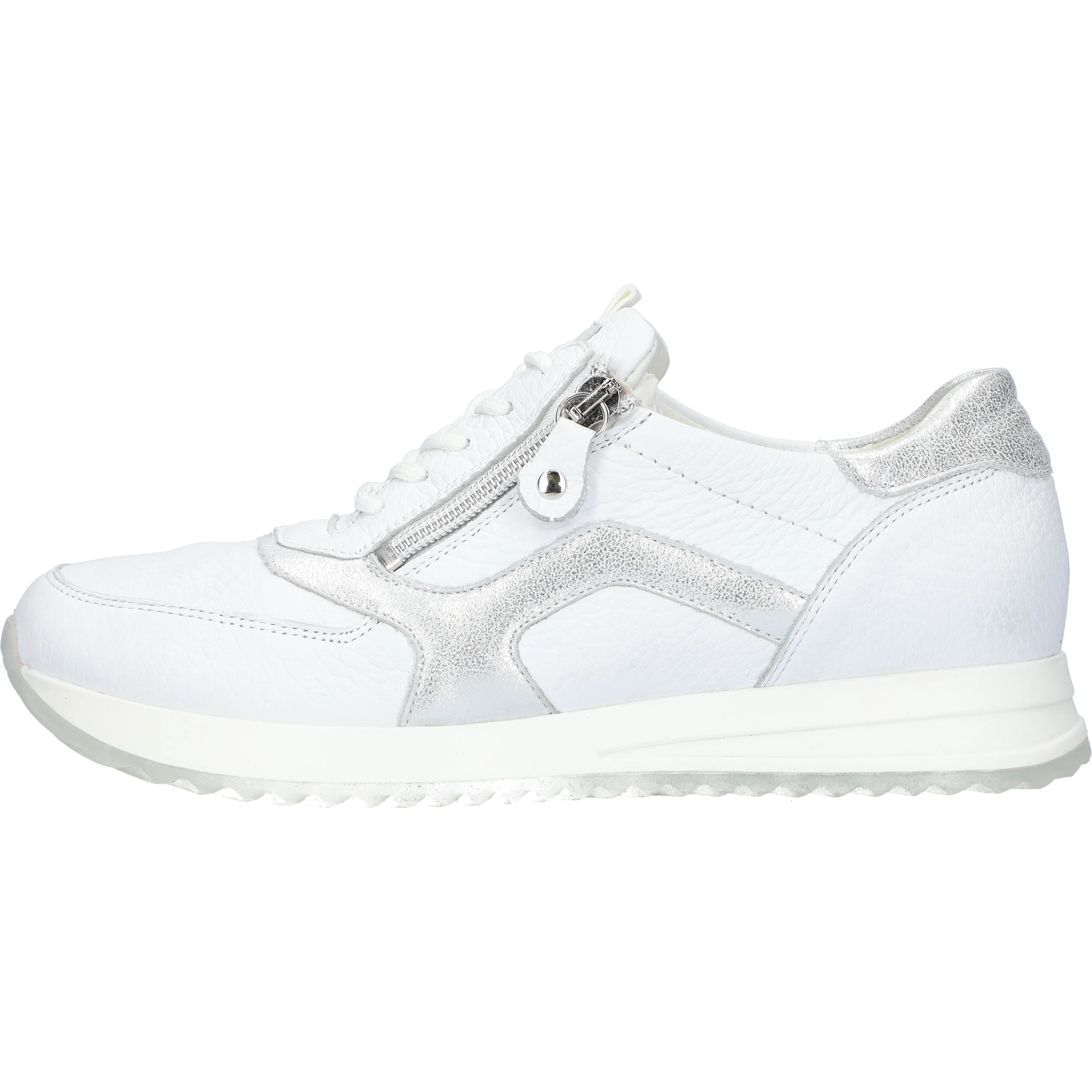 Waldlaufer H-Vicky - Ladies Trainer with Lace and Zip in White/Silver