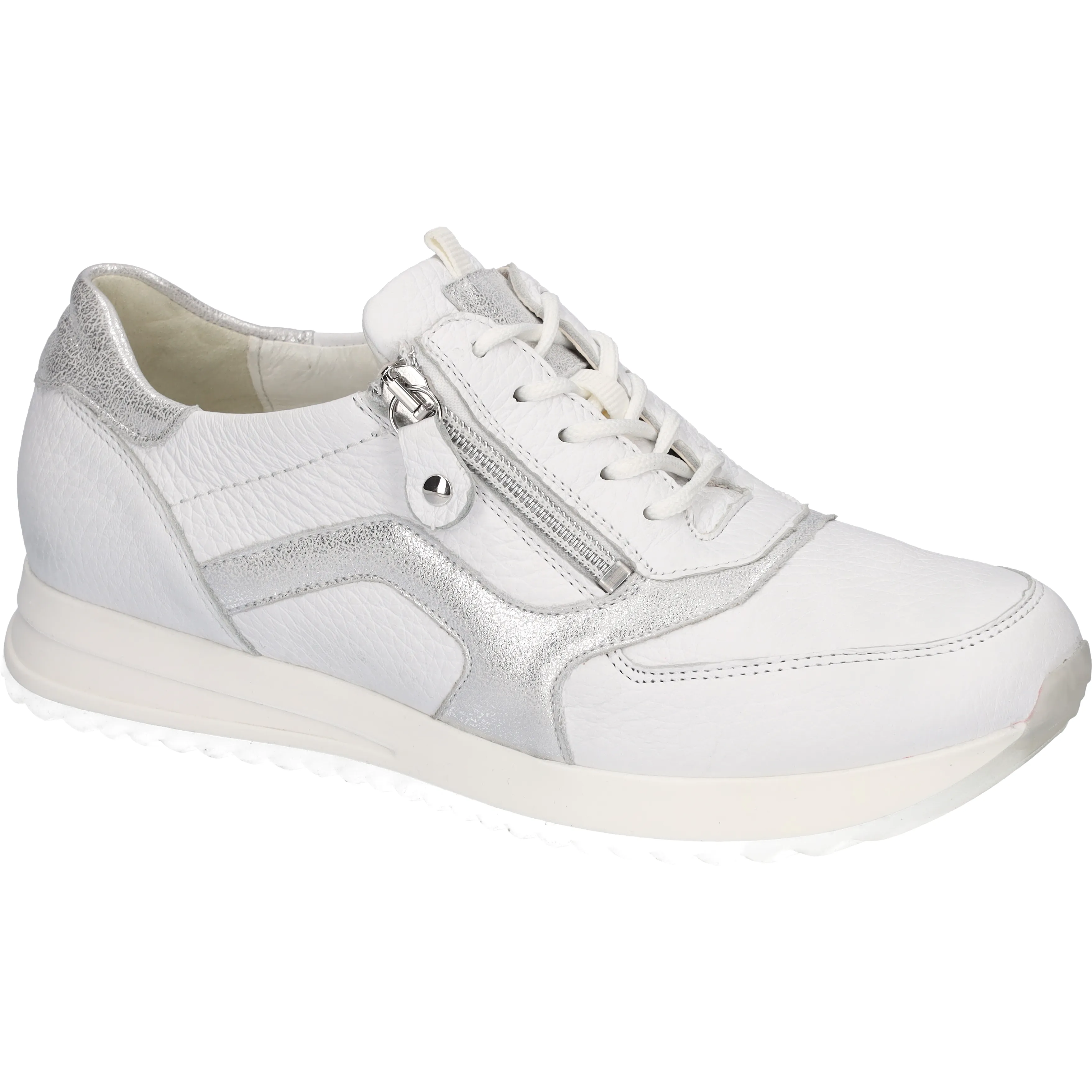 Waldlaufer H-Vicky - Ladies Trainer with Lace and Zip in White/Silver