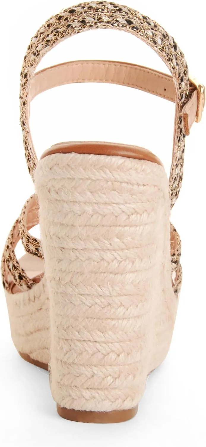 Wedge Sandals for Women with Woven Raffia Upper, High Heel Espadrille Platform Sandals with Braided Knot Ankle Strap Sandals